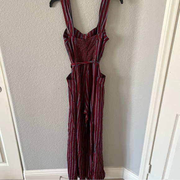 Free People City Girl Jumpsuit Size 6 Wine Blue Stripe - Picture 5 of 7